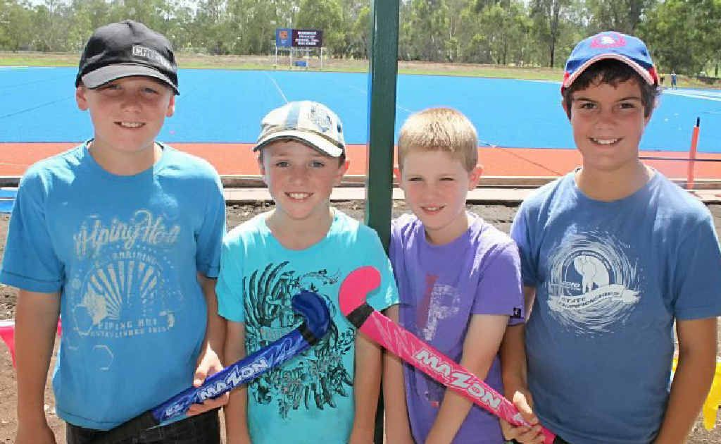 Simon Rolfe, Jacob Rolfe, Nash Domjahn and Matt Eastwell get excited about the upcoming hockey season. Photo Emma Channon/Warwick Daily News Simon Rolfe, Jacob Rolfe, Nash Domjahn and Matt Eastwell get excited about the upcoming hockey season. Photo Emma Channon/Warwick Daily News